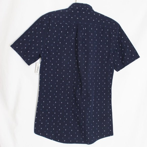 NWT GOODTHREADS Navy Blue Nautical Anchor Button Front Shirt Size Small S/S - Picture 2 of 10